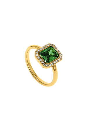 Pavé Emerald Ring Green 18K Gold Plated